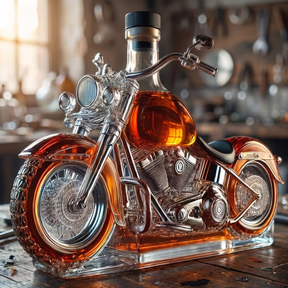 Hand-blown motorcycle glass decanter by Wendell Boggess