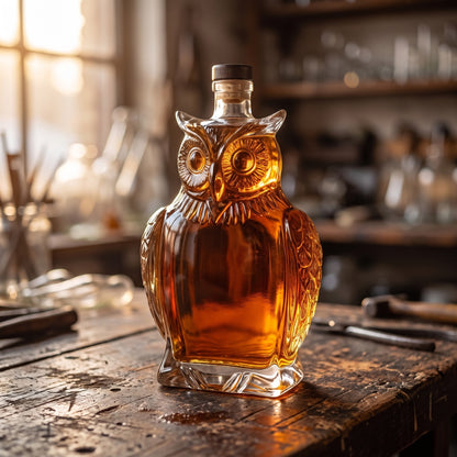Hand-blown owl glass decanter by Wendell Boggess